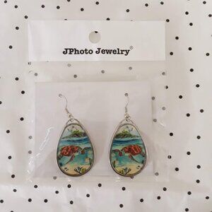 🛒3 for $15 Sale!!  Sea Turtle Earrings Tear Drop Hook Photo Jewelry